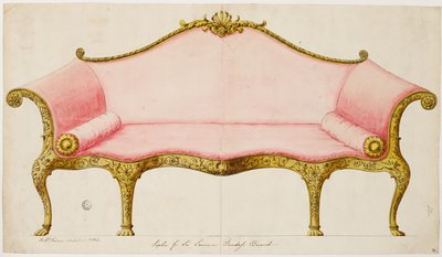 Disegno finito per un divano per il salone, come eseguito, 1764 da Robert Adam